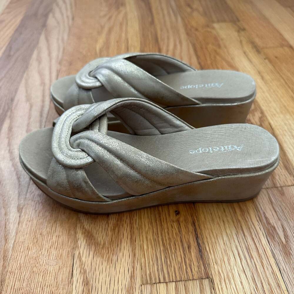 Antelope Hanne Gold Toned Wedge Sandals Women’s Size 38 - Picture 4 of 11